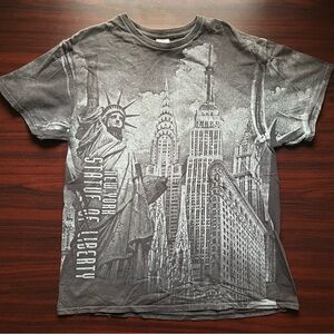 Vintage New York Print T-Shirt AOP Statue of Liberty Empire Size Large